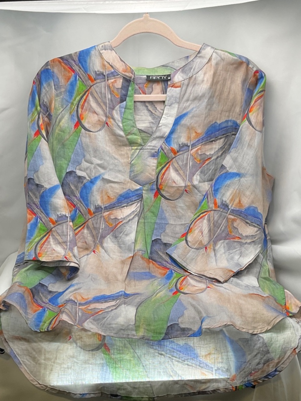 APNY Women’s SzM Multicolor Abstract Watercolor Print - Green/Blue Accents #0277